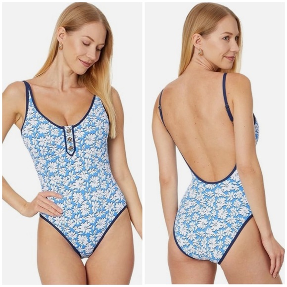 Lilly Pulitzer Other - Lilly Pulitzer Baela Swimsuit in Lunar Blue Palm Beach Petals NWT [1457]